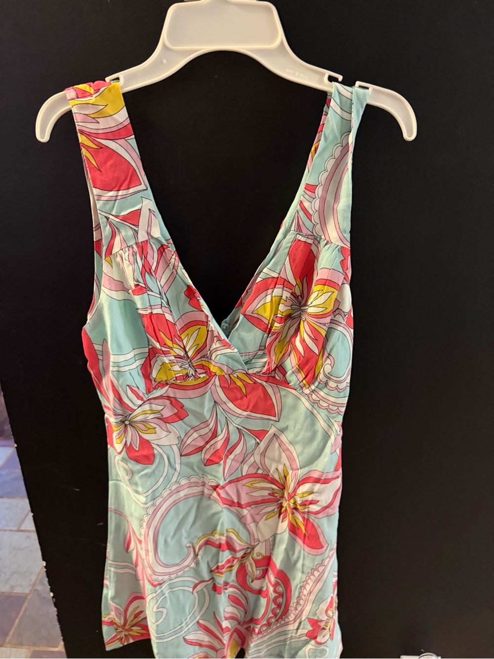 Floral V-Neck Midi Dress in Aqua and Coral